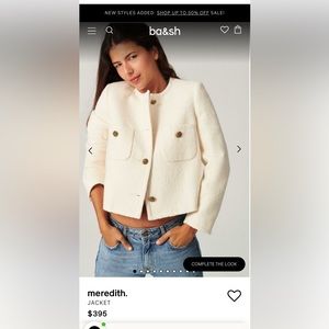 NWT $395 ba&sh current season Veste Meredith  Button Front Jacket in cre…